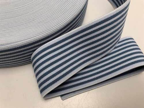 Elastik til undertøj  4 cm - stribet i blå grå nuancer